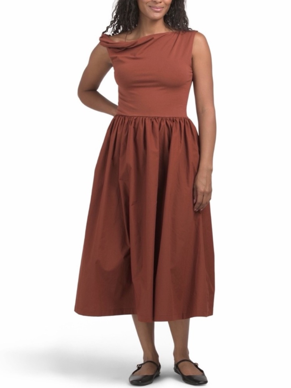 En Saison Deep Rust Off Shoulder Dress